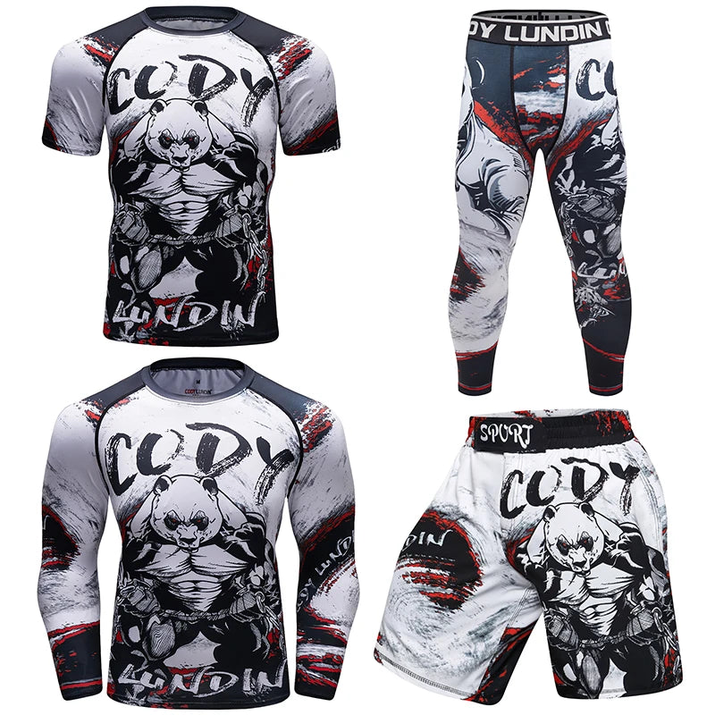 MMA BJJ Rash Guard 3D Print Compression T-Shirt & Pants – Durable Boxing Jogging Tracksuit