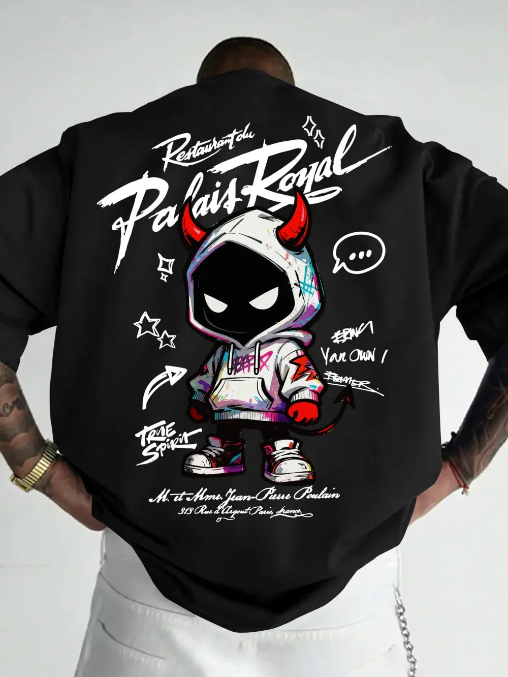Men's Devil Letter Print T-Shirt — Breathable Round Neck Street Top