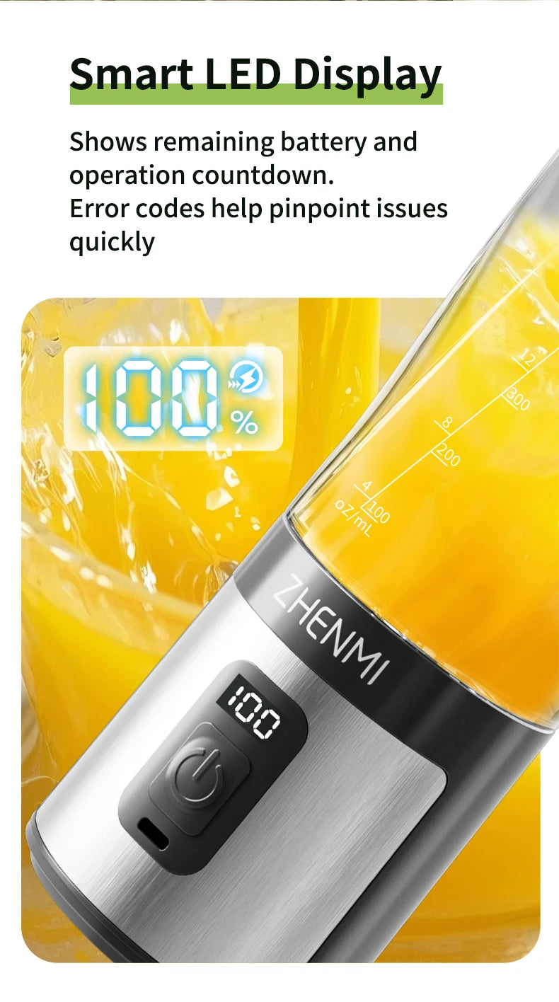ZHENMI Personal Portable Blender – 20oz, Digital Auto-Countdown, Leakproof Travel Cup, 6-Blade for Ice & Smoothies