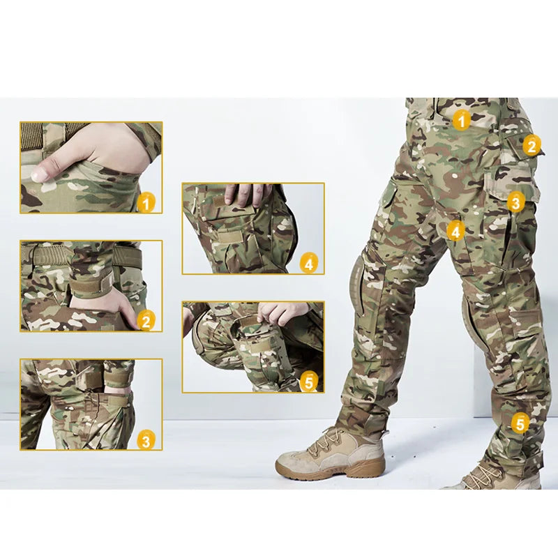 Men's Multicam Tactical Uniform Set – Combat Shirt & Cargo Pants for Airsoft & Hunting