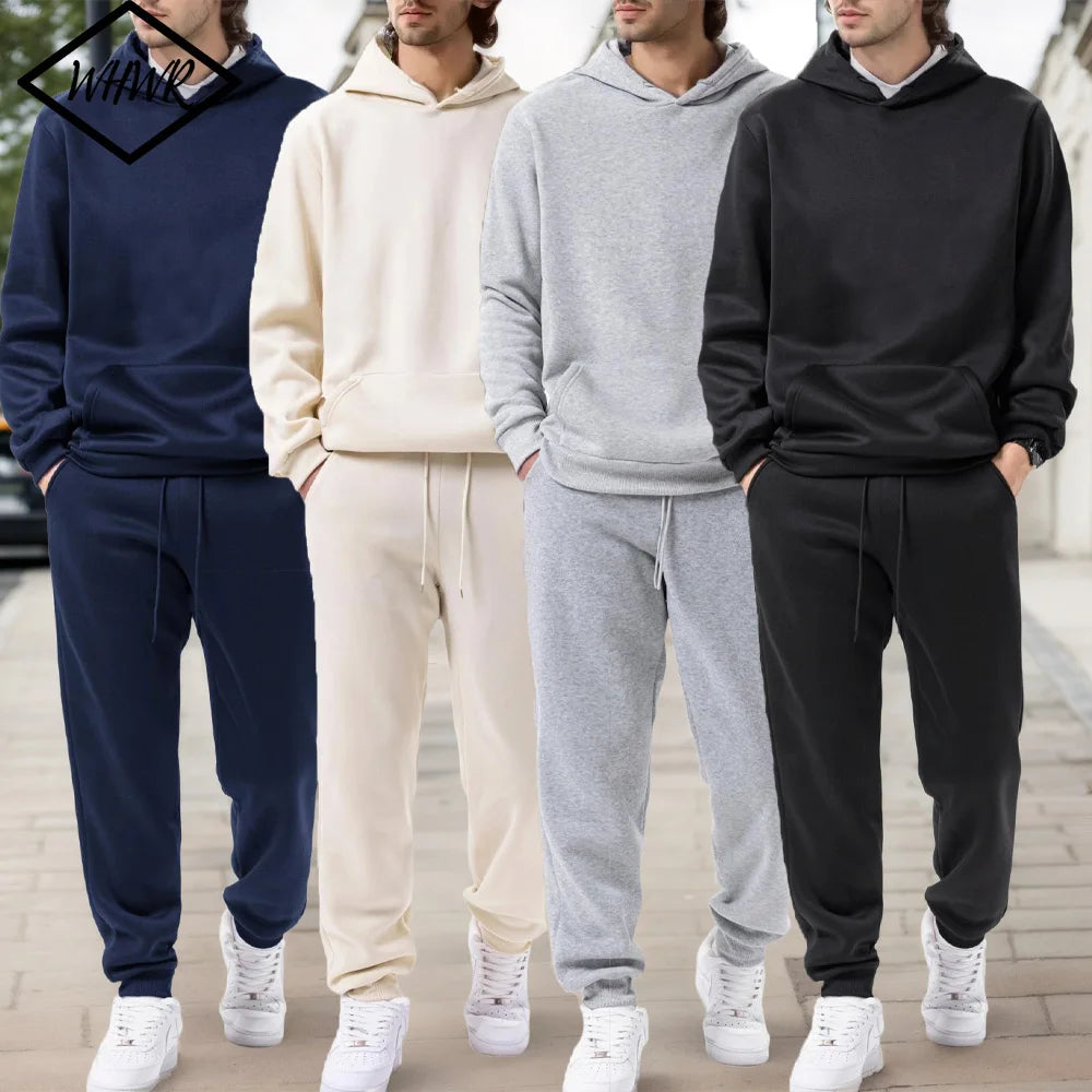 Men's Solid Color Hoodie & Jogging Pants Tracksuit – Casual Outdoor Sportswear Set