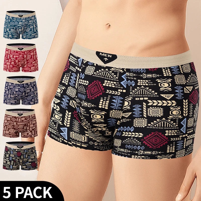 Men's Printed Fashion Swim Trunks & Underwear Pack — 4/5 Piece Boyshort Set Plus Size