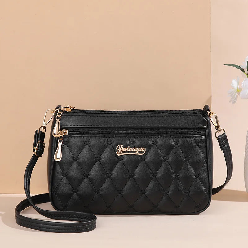 Embroidery Leather Messenger Bag – Women's Handbag with Hair Ball Charm in 12 Colors
