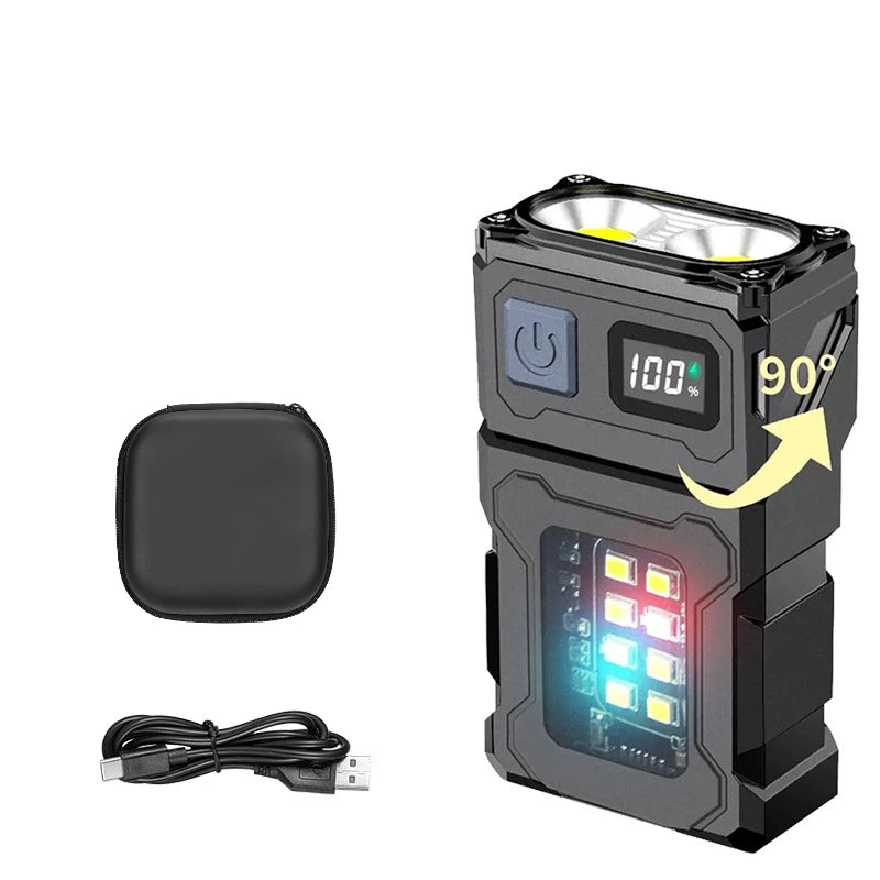 Mini USB Rechargeable LED Flashlight – COB Side Light, Magnetic Tail & Emergency Camping Lantern