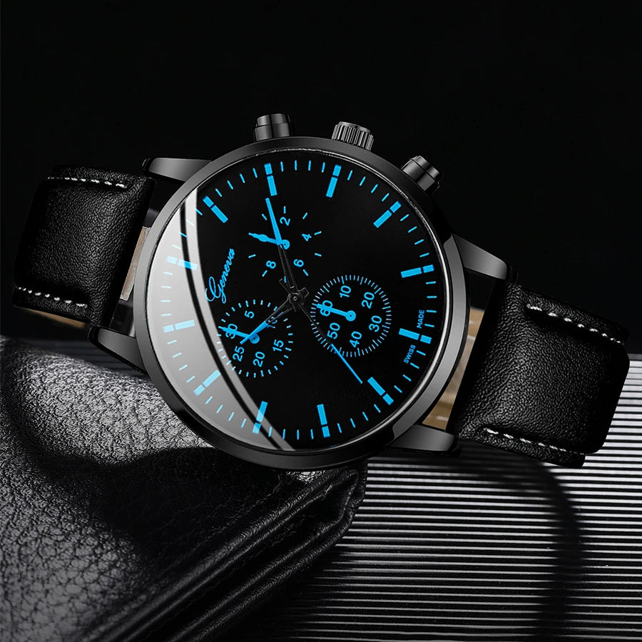 Men's 3-Piece Business Watch Set | Leather Band Quartz Watch + Necklace + Bracelet Gift Set