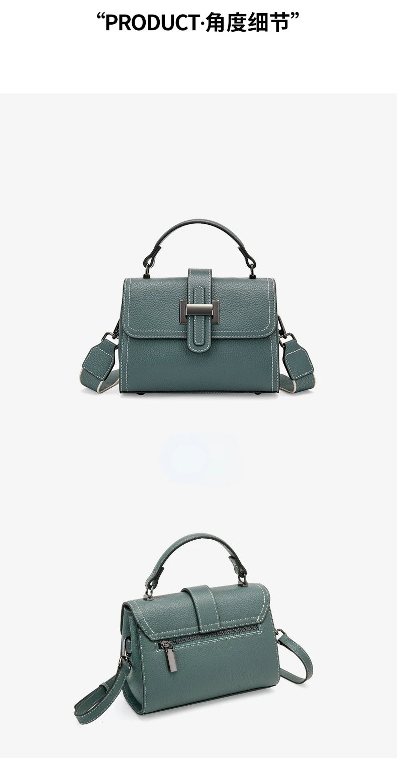 Genuine Cow Leather Square Satchel Shoulder Bag – All-Match Crossbody Messenger Handbag for Women