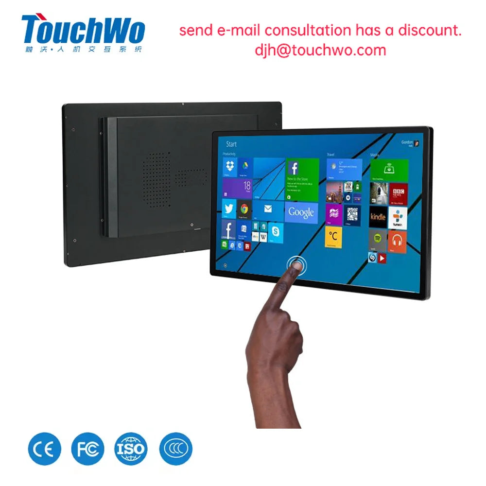 TouchWo Industrial All-in-One PC – 21.5"/27"/32" HDMI Touch, Android 11/12/14 or Win 10/11, Wi-Fi