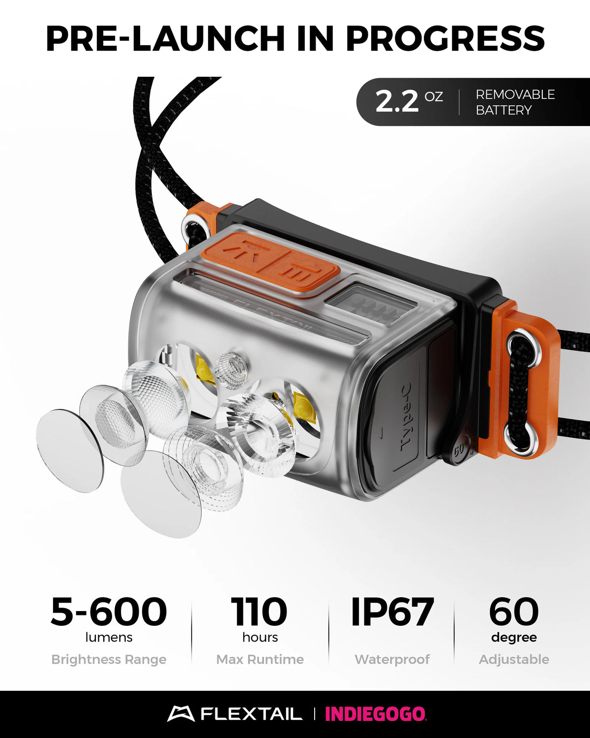 FLEXTAIL TINY HELIO 600Z Headlamp – 600 Lumens, IP67, Replaceable Battery, 6 Modes