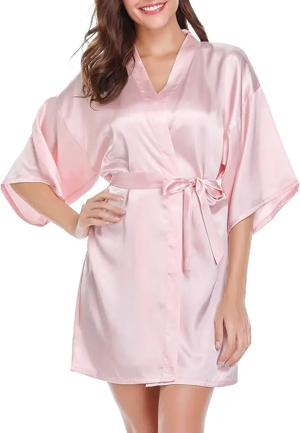 Women's Short Satin Kimono Robe | Bridal Dressing Gown Nightdress