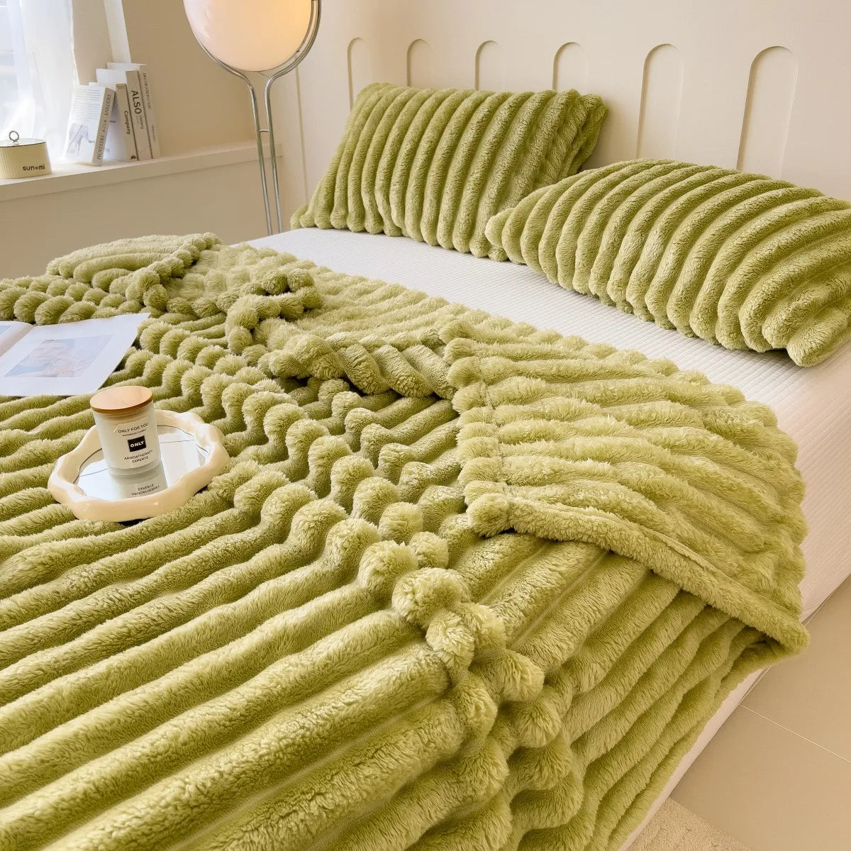 Wide Stripe Coral Fleece Multifunctional Blanket – Bed Sheet, Nap & Pet Blanket, 9 Colors & 5 Sizes