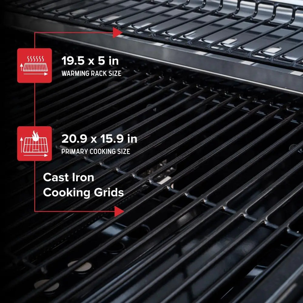Triple Burner Propane Grill | 27,000 BTU, 429 Sq. In. Cooking Area, Stainless Steel Lid, Porcelain Grates, Side Shelves, Warming Rack
