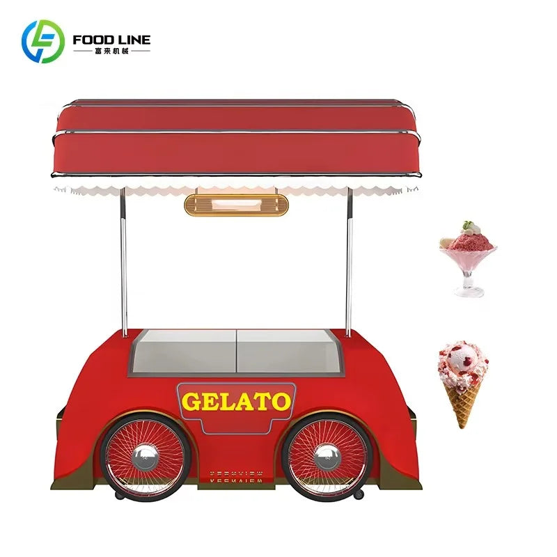 Custom Vintage Ice Cream Cart with Wheels – Portable Push Cart for Events, Parties & Wedding Catering