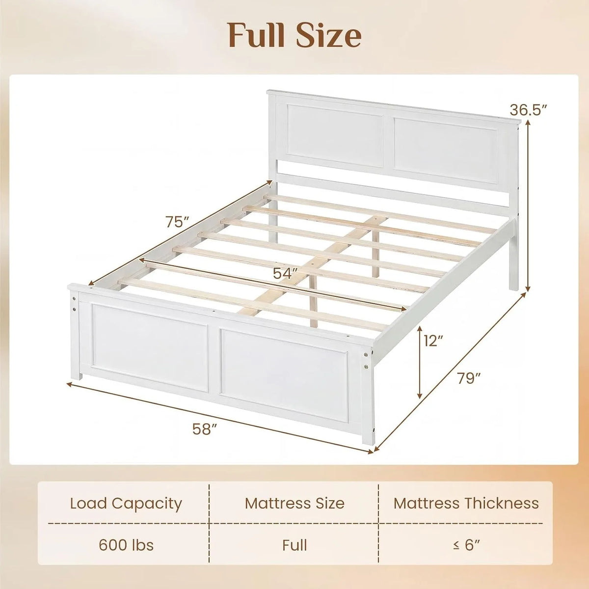 Farmhouse Solid Wood Full Size Bed Frame with Headboard – Platform Bed, Wooden Slat Support, No Box Spring Needed