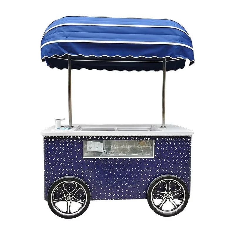 Customized Mobile Food Vending Cart with Canopy – Commercial Street Stall for Ice Cream & Snacks