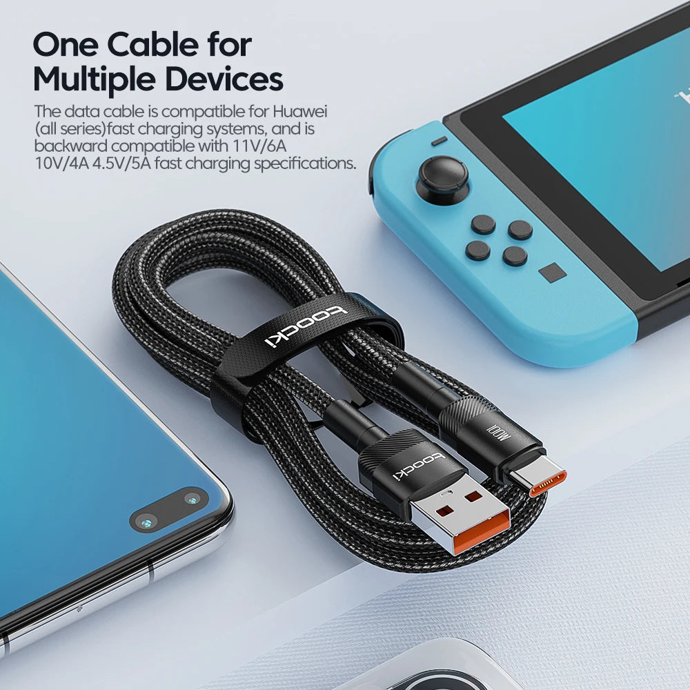 6A Speed. Braided Strength. Every Length. — Toocki USB-A to USB-C 6A 100W Fast Charging Cable | 0.25m to 3m, Huawei, Xiaomi, Samsung, OnePlus, 4 Colors