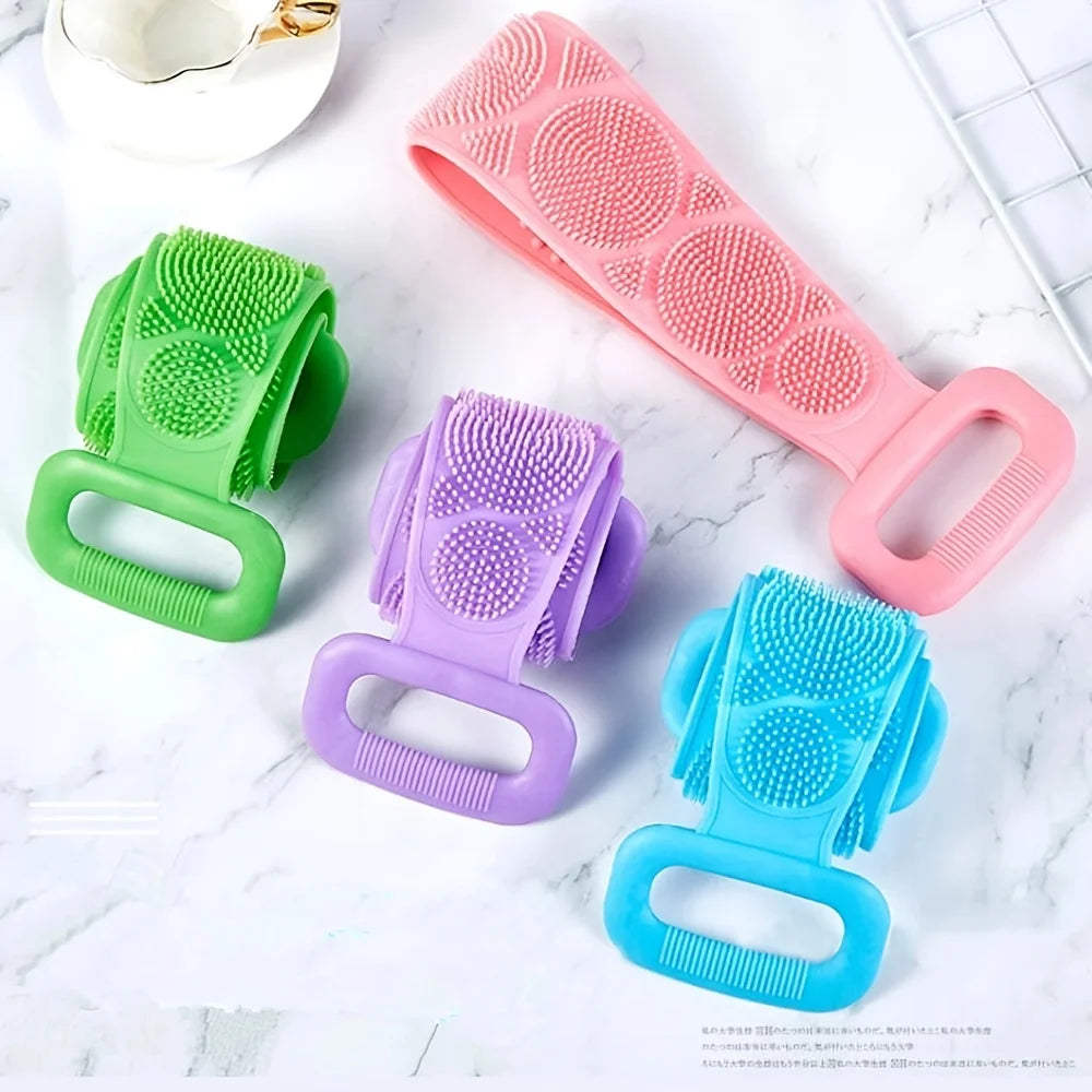 Silicone Body Scrubber Bath Brush – Extra Long Strip & Handle for Easy Back Exfoliating
