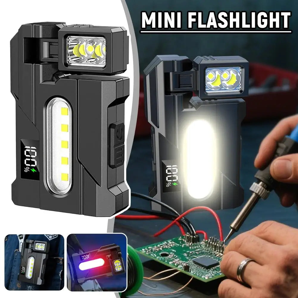 Mini COB LED Flashlight – 400 Lumen, 180° Rotating Magnetic Base, IP68, USB Rechargeable Work Light