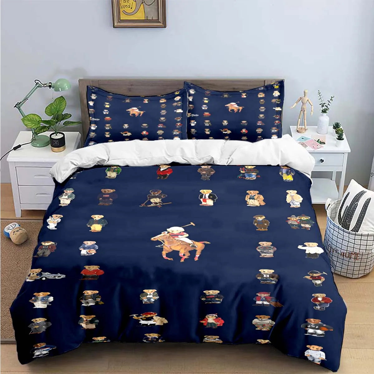Cute Bear Print Bedding Set – Duvet Cover & Bed Linen, Single to King, Adults & Teens