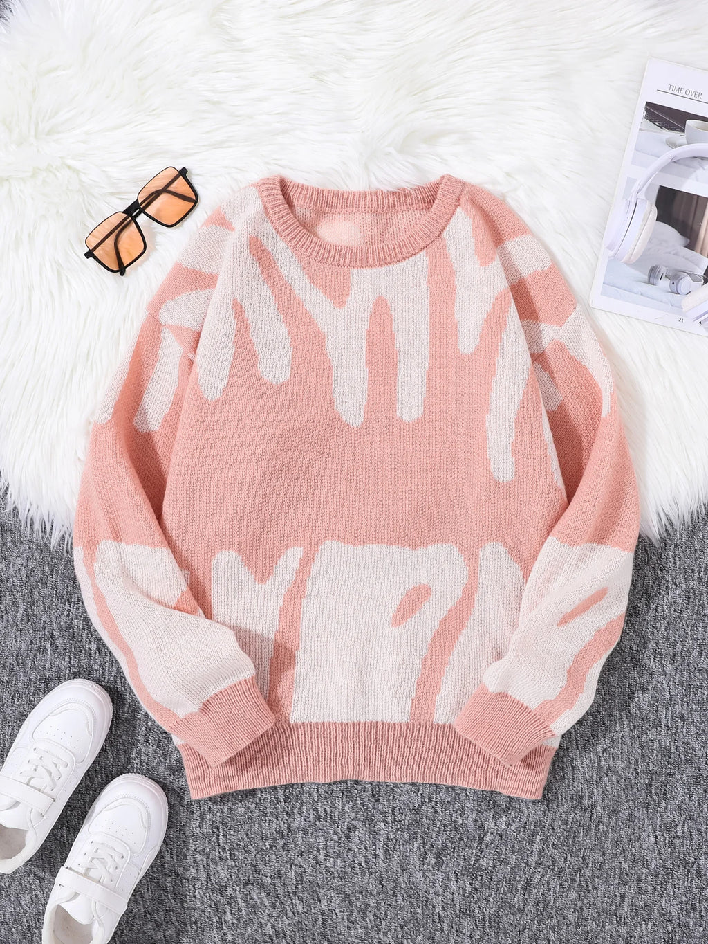 Men's Jacquard Contrast Color Pullover Sweater — Textured Knitwear