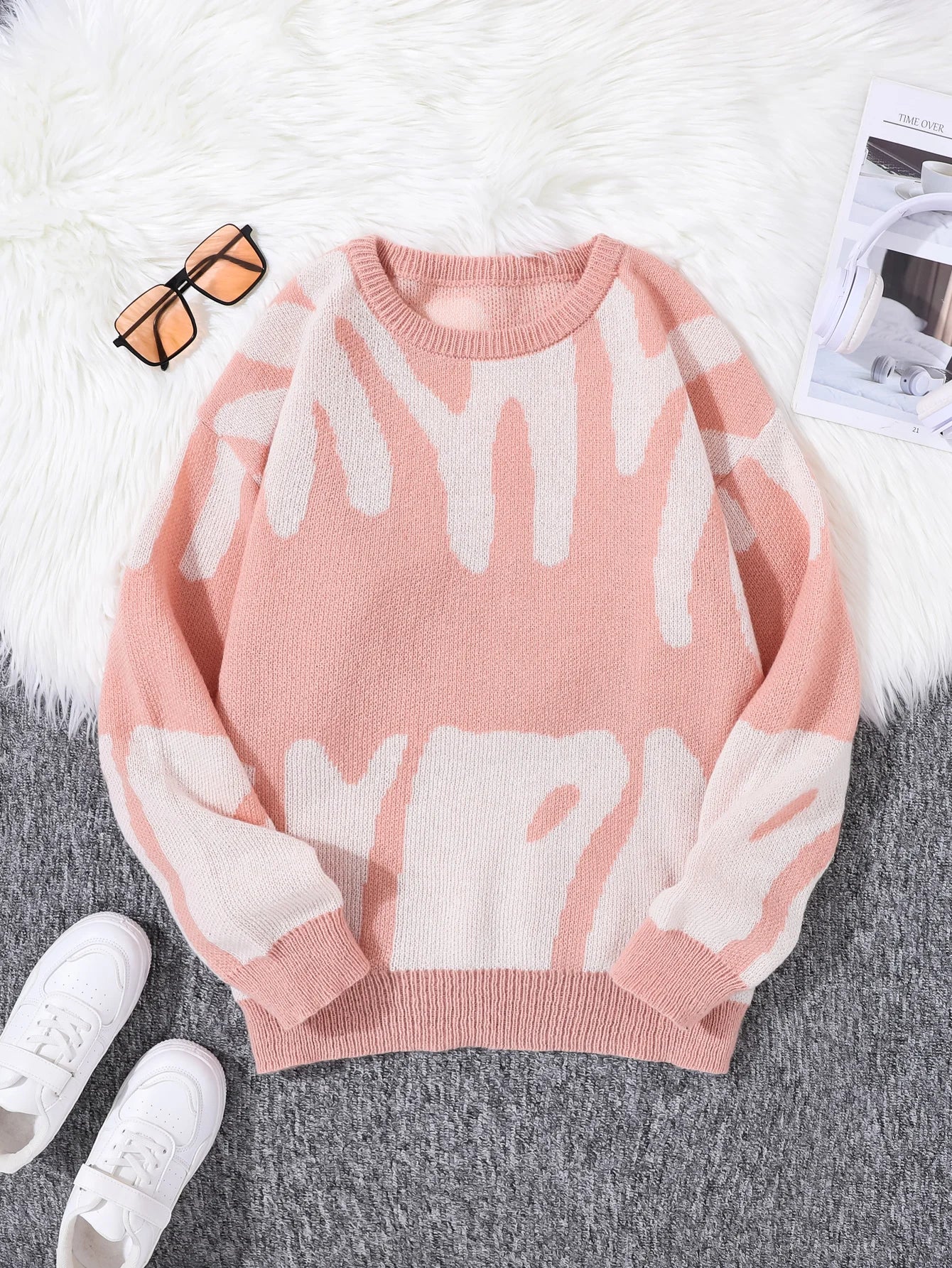 Men's Jacquard Contrast Color Pullover Sweater — Textured Knitwear