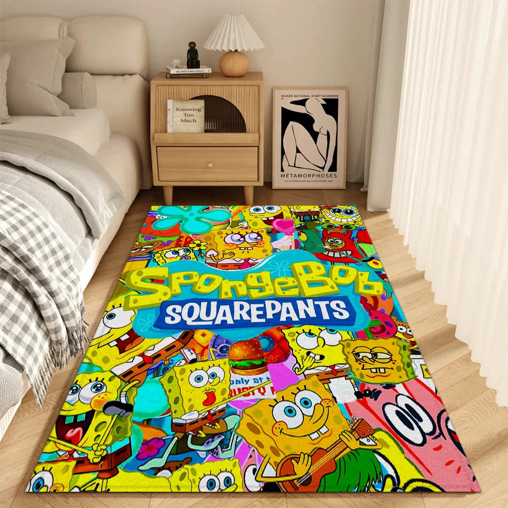 SpongeBob Crystal Velvet Area Rug – Non-Slip Bedroom Carpet & Doormat for Kids & Home Decor