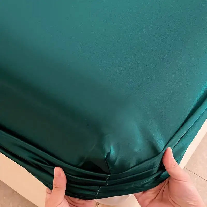 Satin Ice Silk Elastic Fitted Sheet – Solid Color Mattress Cover, No Pillowcase