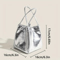 Sparkling Silver Glittery Mini Drawstring Bucket Bag – PU Crossbody Handbag with Wallet for Women