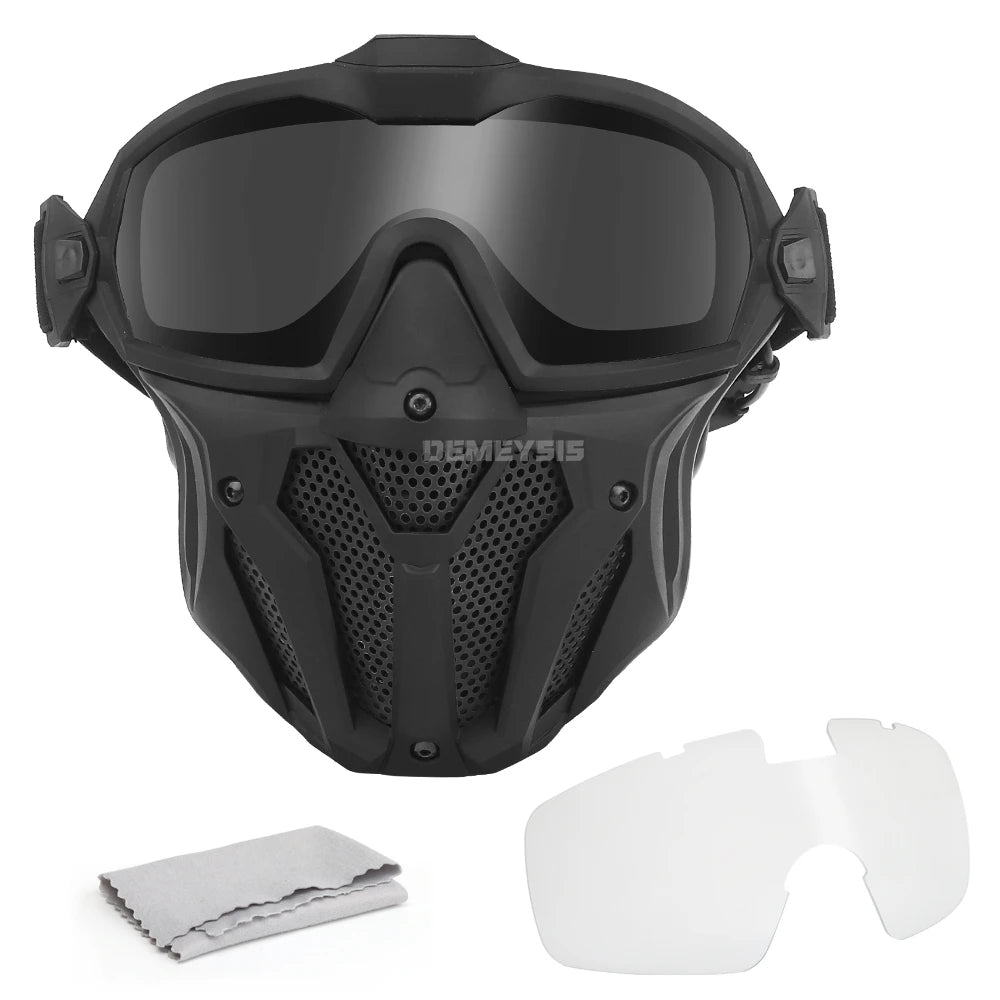 Tactical Full Face Airsoft Paintball Mask with Fan & Goggles