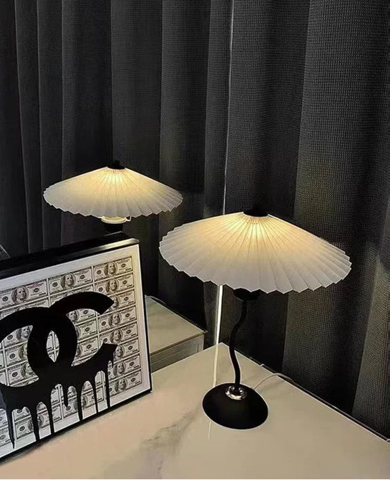 Retro LED Table Lamp – White Shade & Black Base