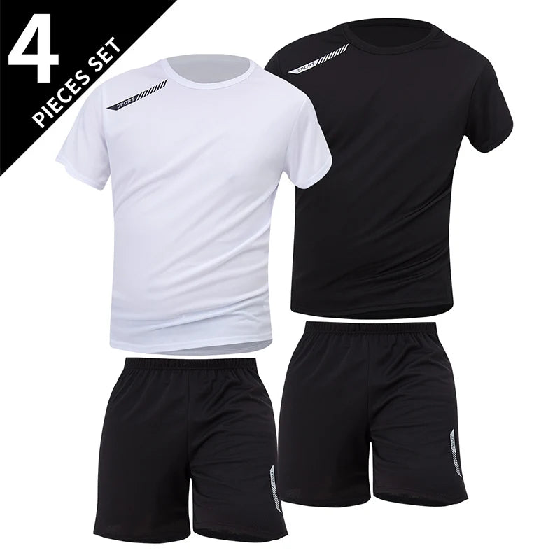 Men's Quick-Dry Short Sleeve & Shorts Set – Plus Size Leisure Running Fitness 2–6 Piece