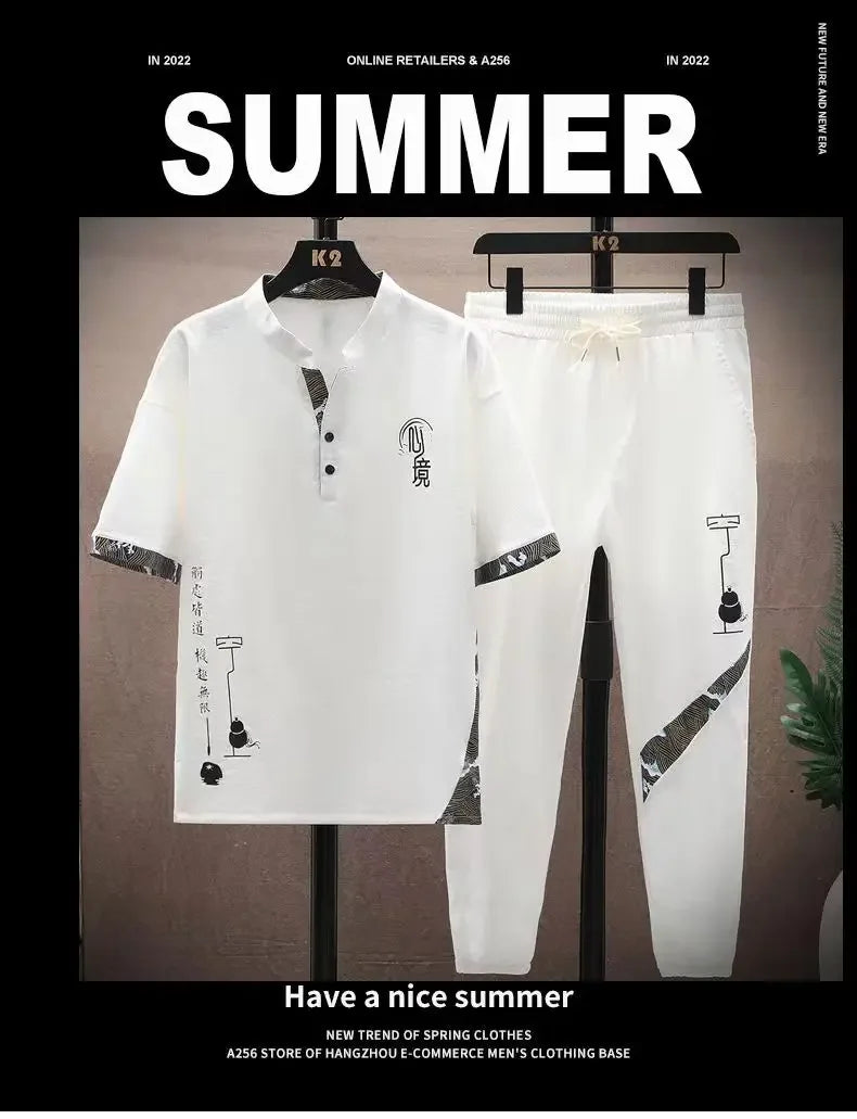 Men's Cotton Shirt & Trousers 2-Piece Set – High Quality Summer Fashion Suit M–4XL