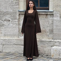Long Flare Sleeve Maxi Dress — Slim Lace-Up Floor-Length Casual Office Dress