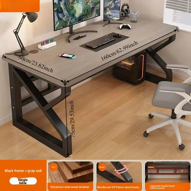 Solid Wood Core Gaming & Home Office Desk — E0 Eco-Friendly, Dual Cable Management, Multiple Sizes & Styles