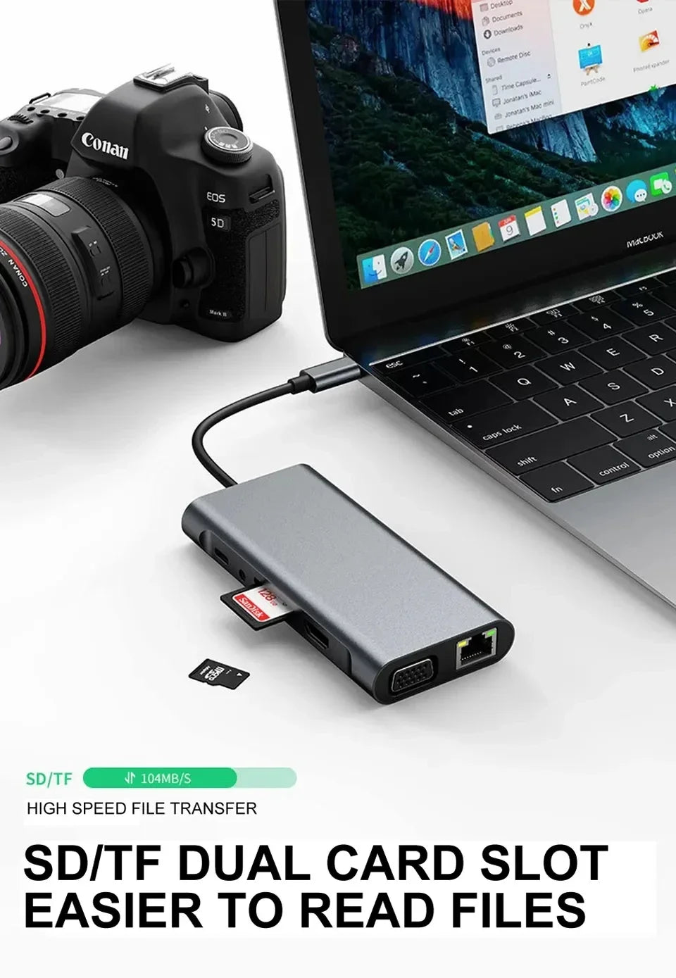 10-in-1 USB-C Hub — 4K HDMI, 100W PD Charging, USB 3.0, SD/TF Card Reader, RJ45 Ethernet