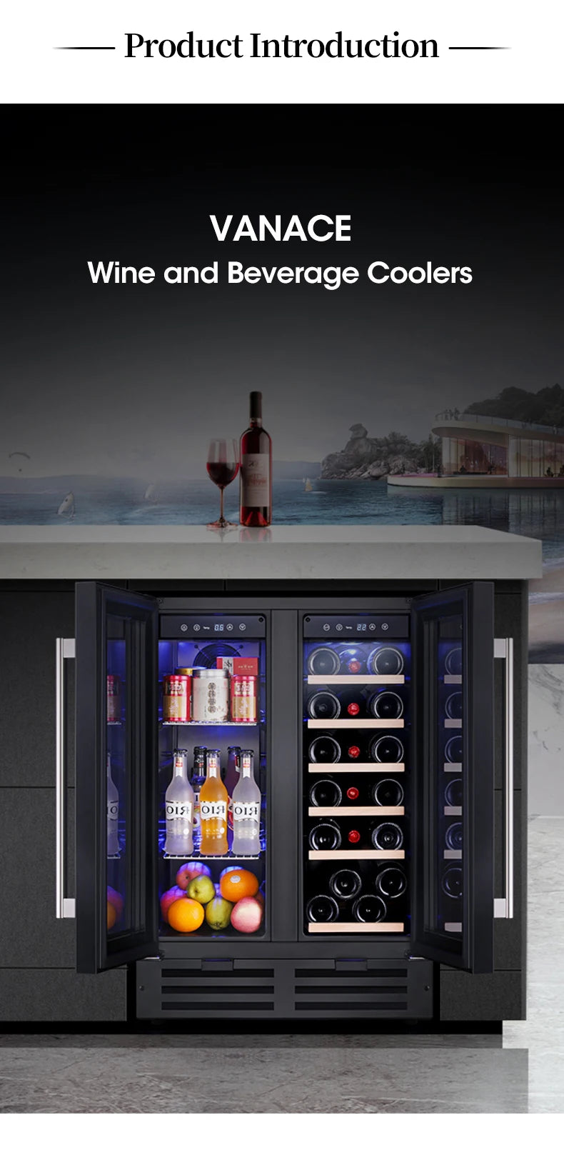165-Bottle Dual-Zone Large Wine Cooler — 508L Freestanding Compressor Wine Fridge with Beech Wood Shelves & Touch Control for Home, Hotel & Commercial Use