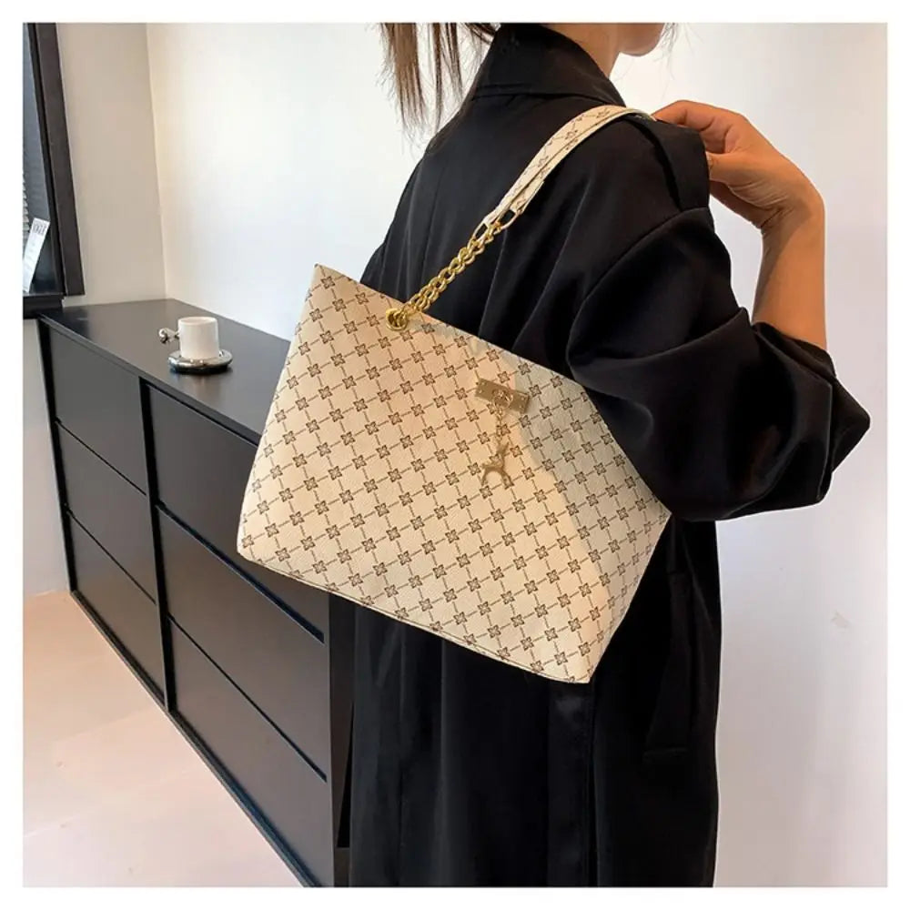 Luxury Print Bucket Tote Shopping Bag – Large Capacity Fashion Shoulder Purse for Women