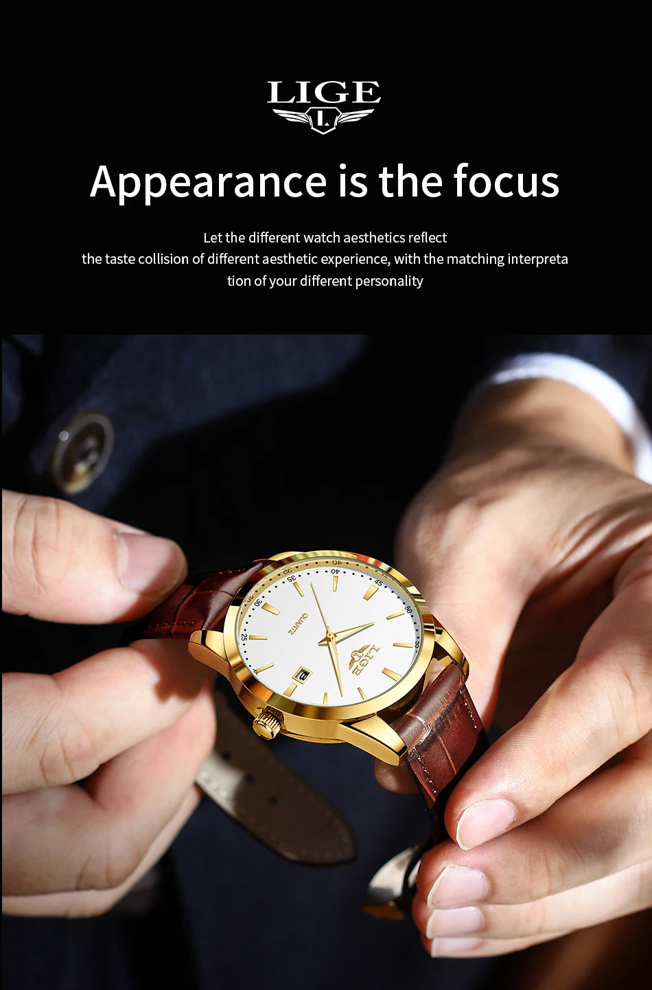 LIGE Men's Brown Leather Chronograph Watch | Military Sport Casual Waterproof Quartz Wristwatch