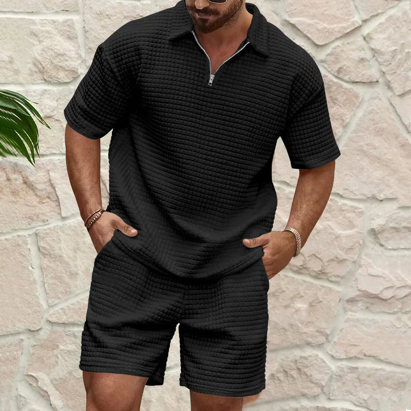 Men's Plaid Short Sleeve Shirt & Shorts Sport Suit – Lapel Summer 2-Piece Outdoor Set