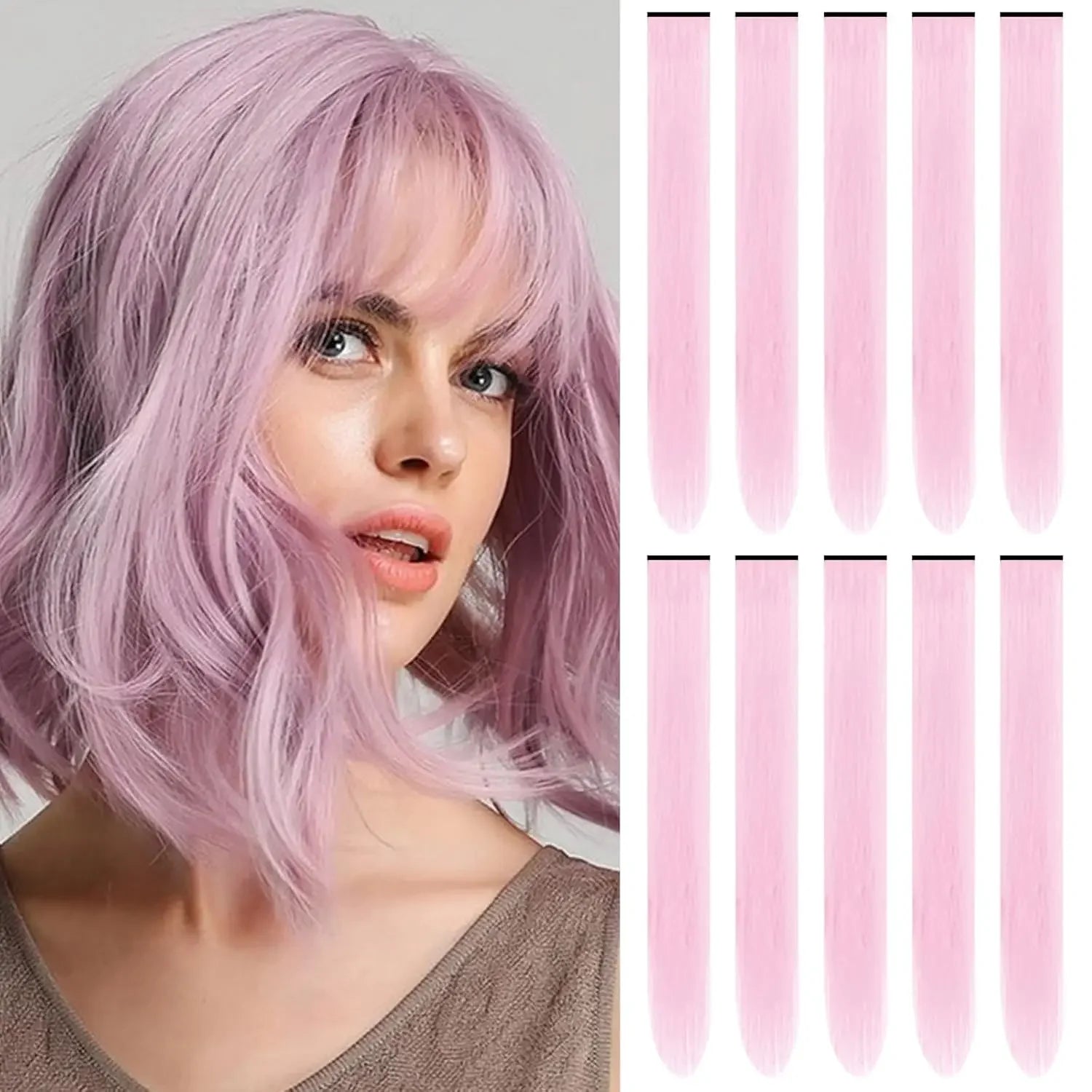 Synthetic 10PC Colored Clip-In Hair Extensions — Kinky Straight, High Temp Fiber, 70g Set