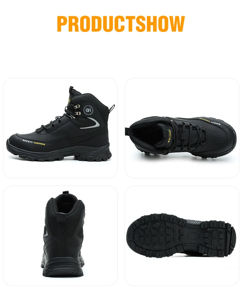 Men's Button-Closure Synthetic Work Shoes