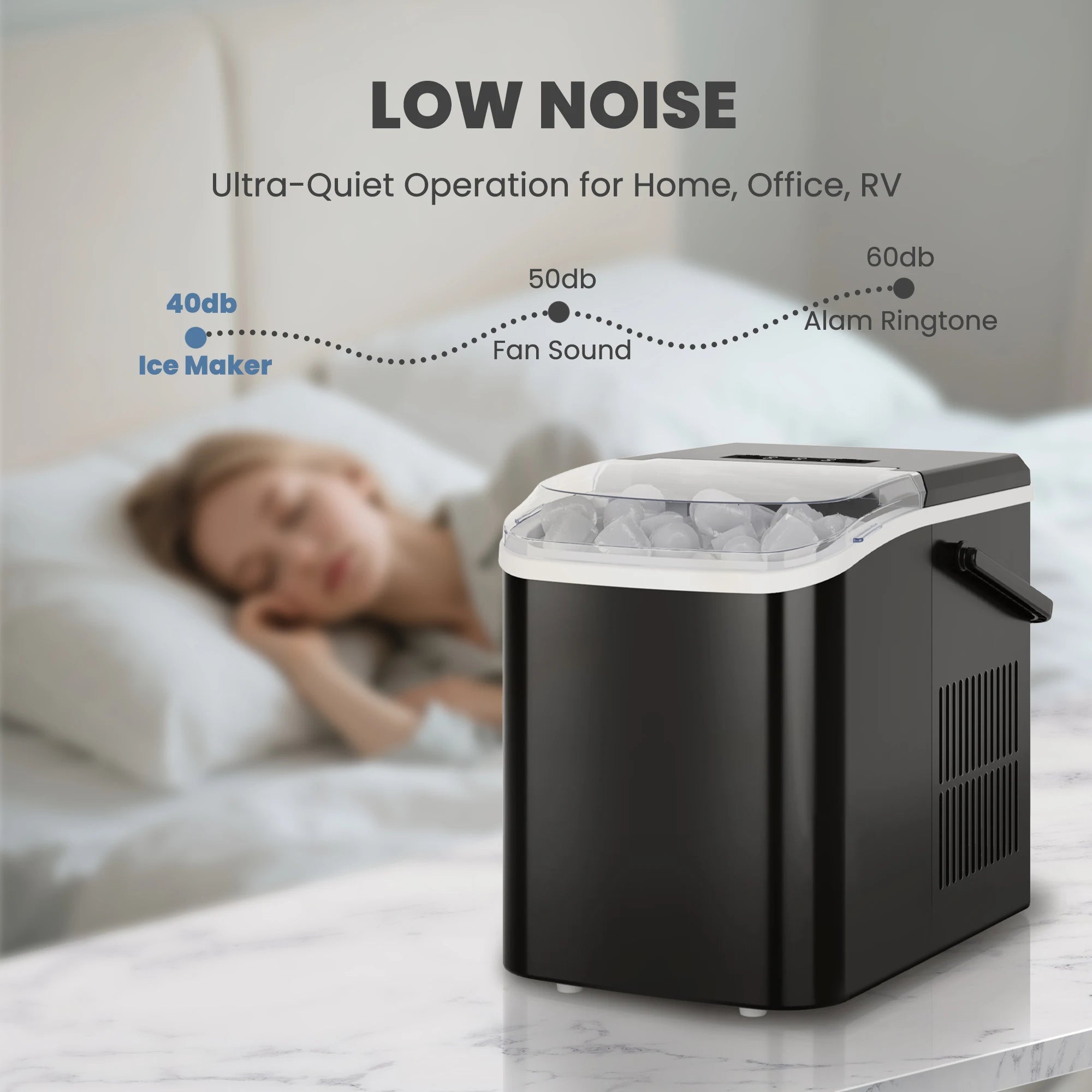 Portable Countertop Ice Maker — 9 Bullet Ice Cubes in 6 Min, Self-Cleaning, Quiet