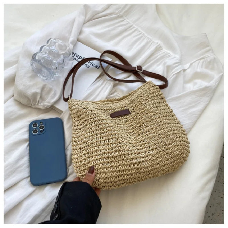 Woven Straw Crossbody Bag – Boho Beach Shoulder Bag for Women