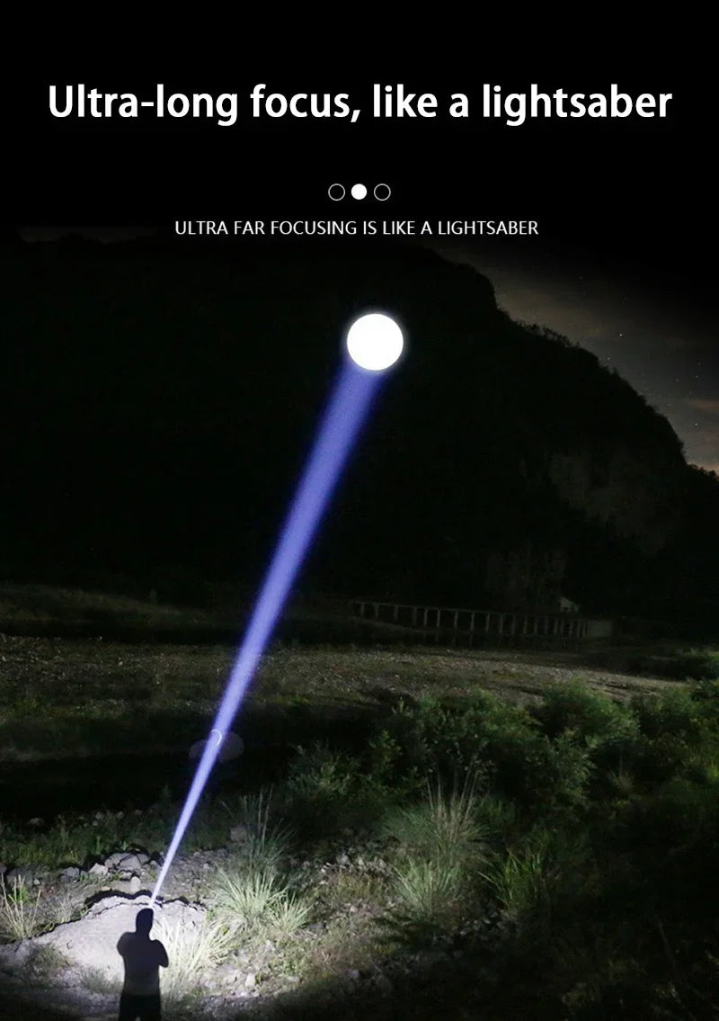 Lenovo Super Bright LED Flashlight – 2000 Lumen, USB-C, Digital Display, IPX8 Waterproof, Zoomable Camping Torch