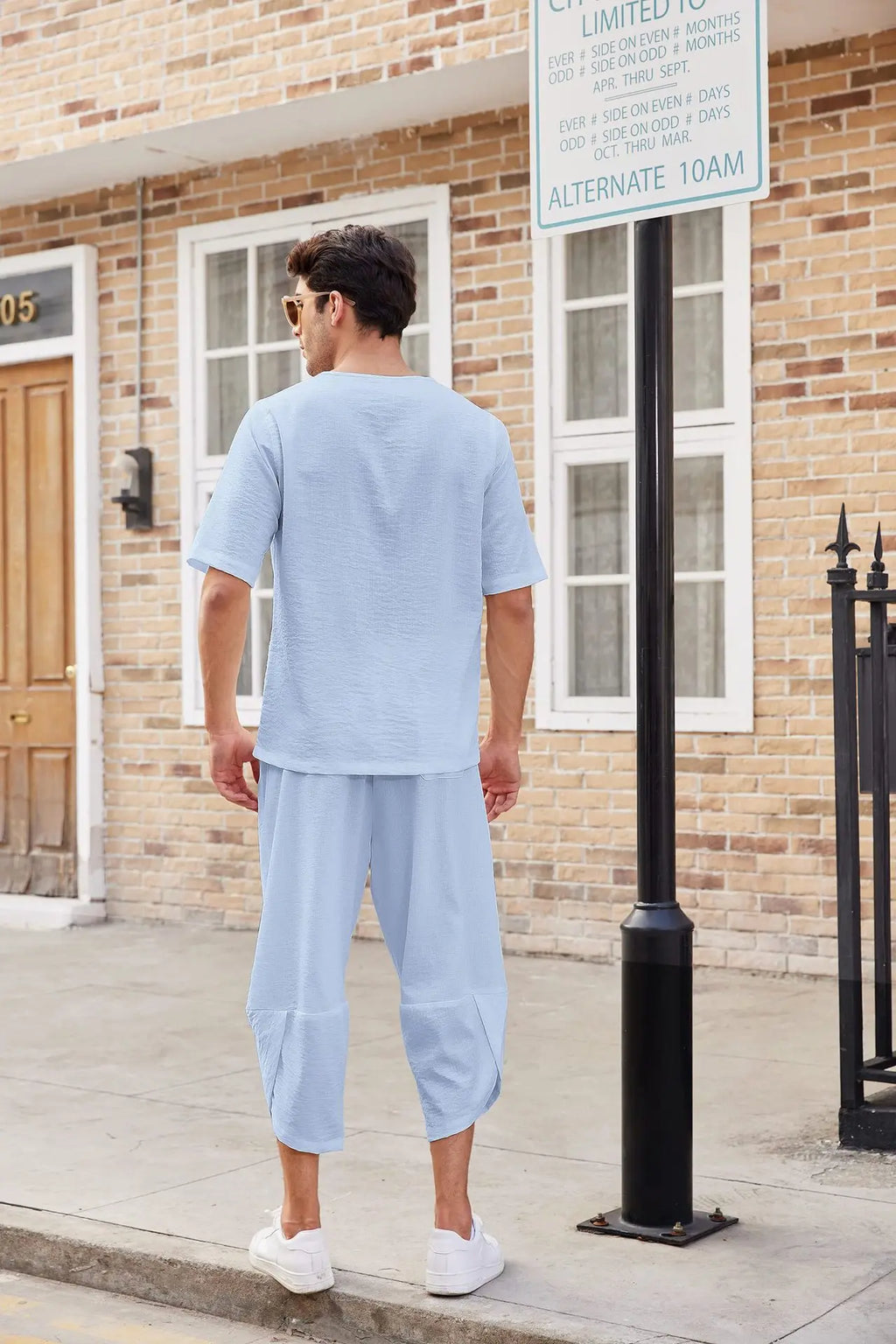 Men's Cotton Linen Short Sleeve Shirt & Shorts Set – Breathable Casual Beach Pajama 2-Piece