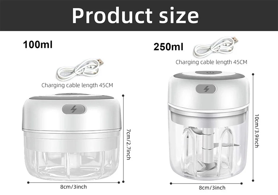 MYVIT USB Electric Mini Food Chopper — 30W Portable Garlic Masher & Vegetable Chopper, 250ml BPA-Free