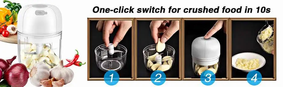 MYVIT USB Electric Mini Food Chopper — 30W Portable Garlic Masher & Vegetable Chopper, 250ml BPA-Free