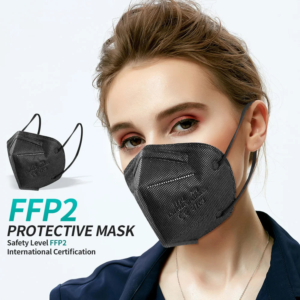 KN95 FFP2 Black Face Masks — CE Certified 5-Layer Protection (10-200 Pack)