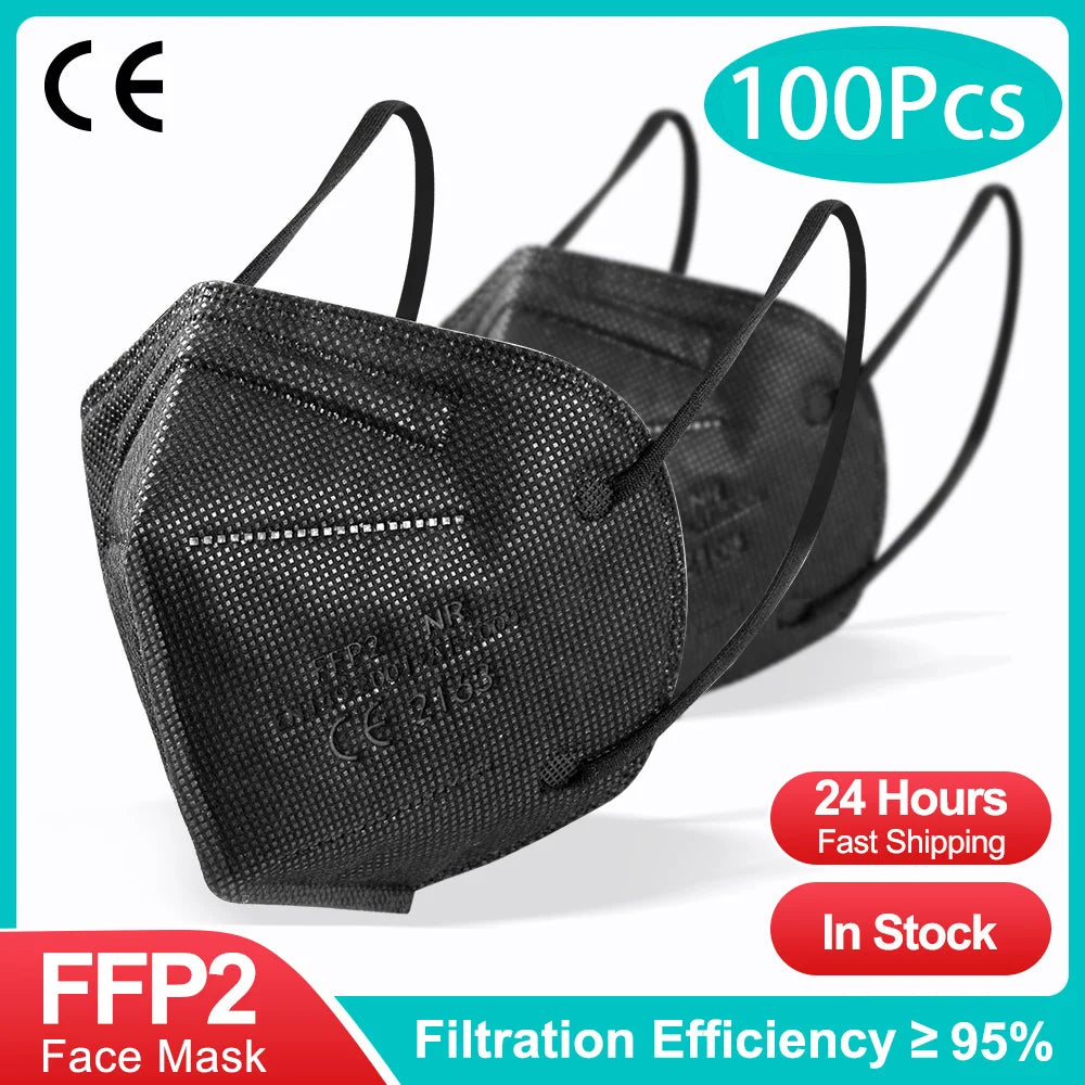 KN95 FFP2 Black Face Masks — CE Certified 5-Layer Protection (10-200 Pack)