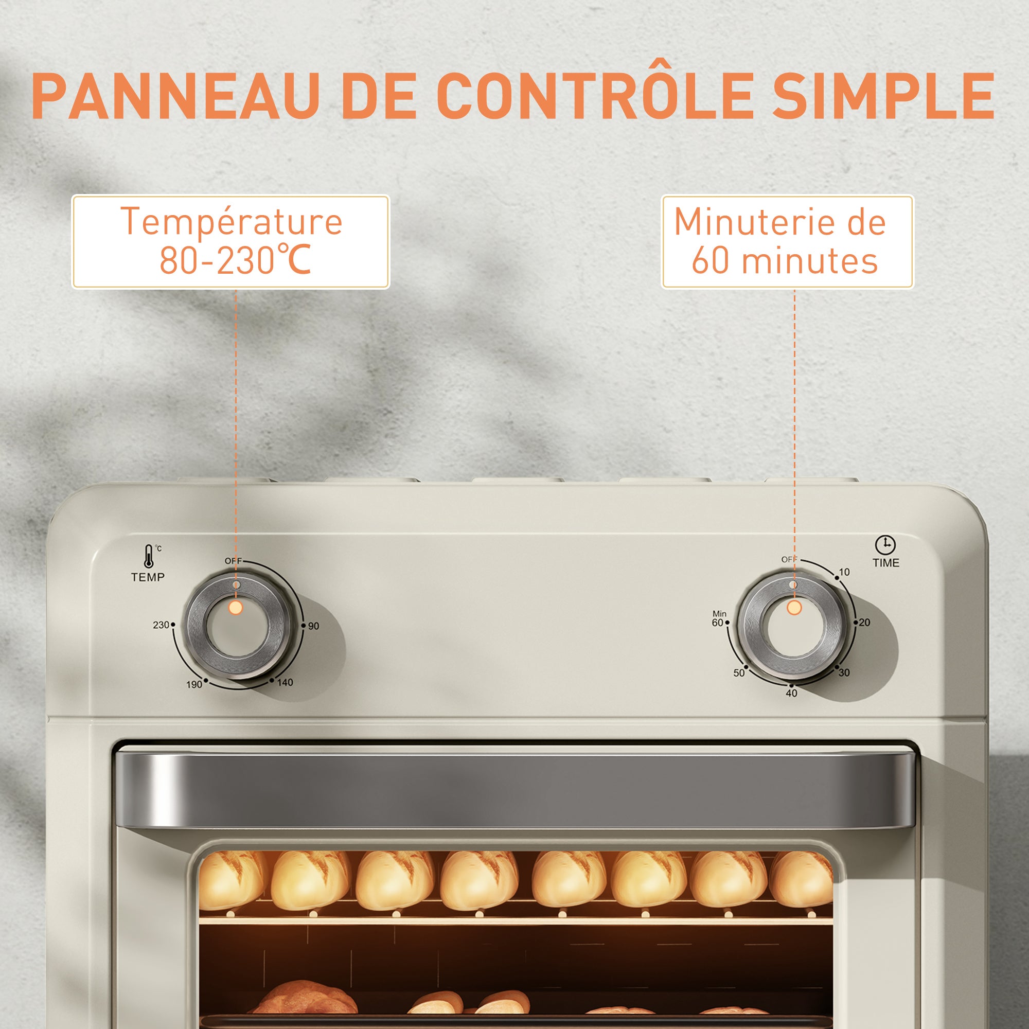 HOMCOM 10L Mini Hot Air Oven & Oil-Free Deep Fryer – 60-Min Timer, 80-230°C, Plate & Baking Grid, Cream