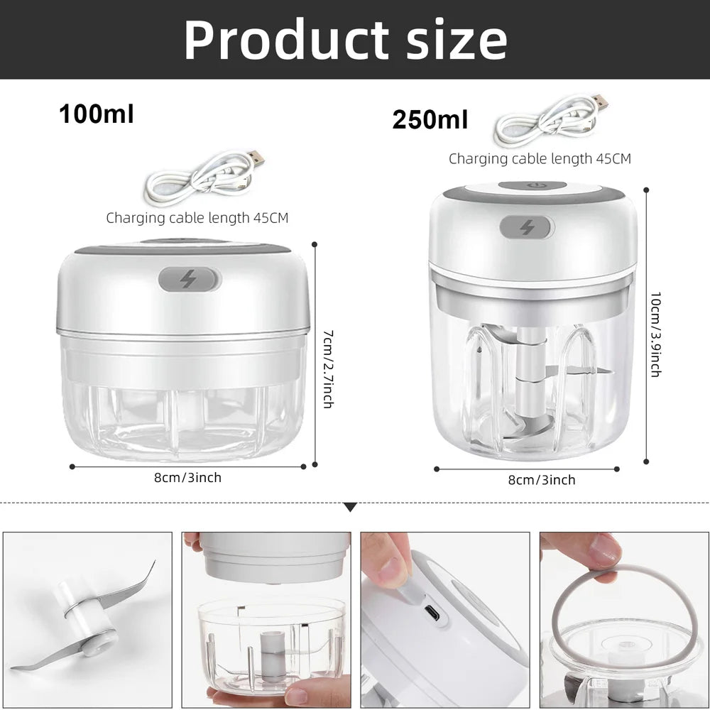 MYVIT USB Electric Mini Food Chopper — 30W Portable Garlic Masher & Vegetable Chopper, 250ml BPA-Free